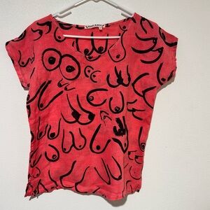 Gravel & Gold Graphic Pink Linen Top